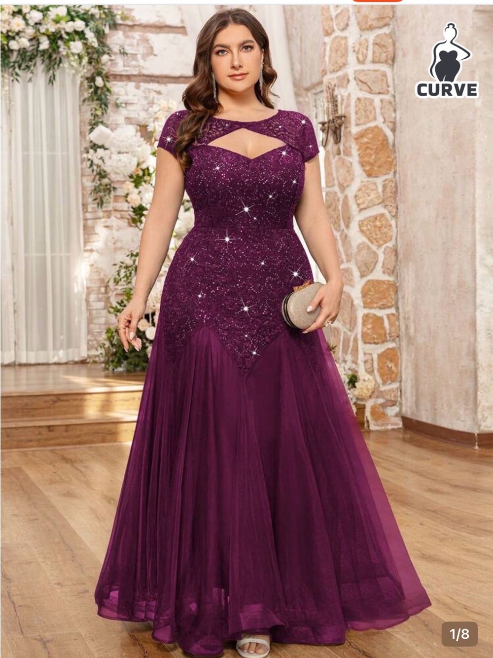 Curve Plus Size Sparkling Plum Sequin Tulle Prom Dress